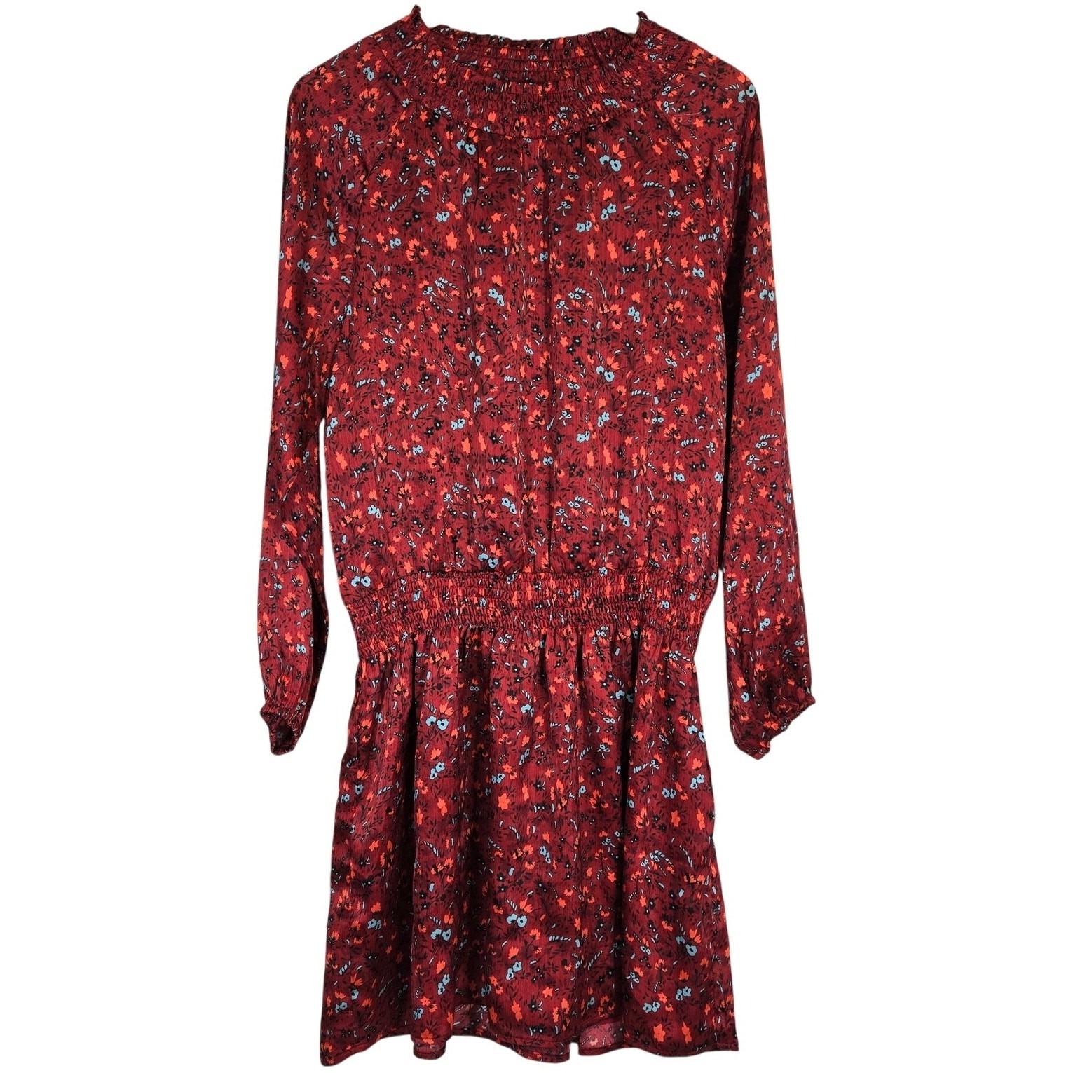 Lush Wine Floral Smocked Long Sleeve Mini Dress Style Dr96835 Size L